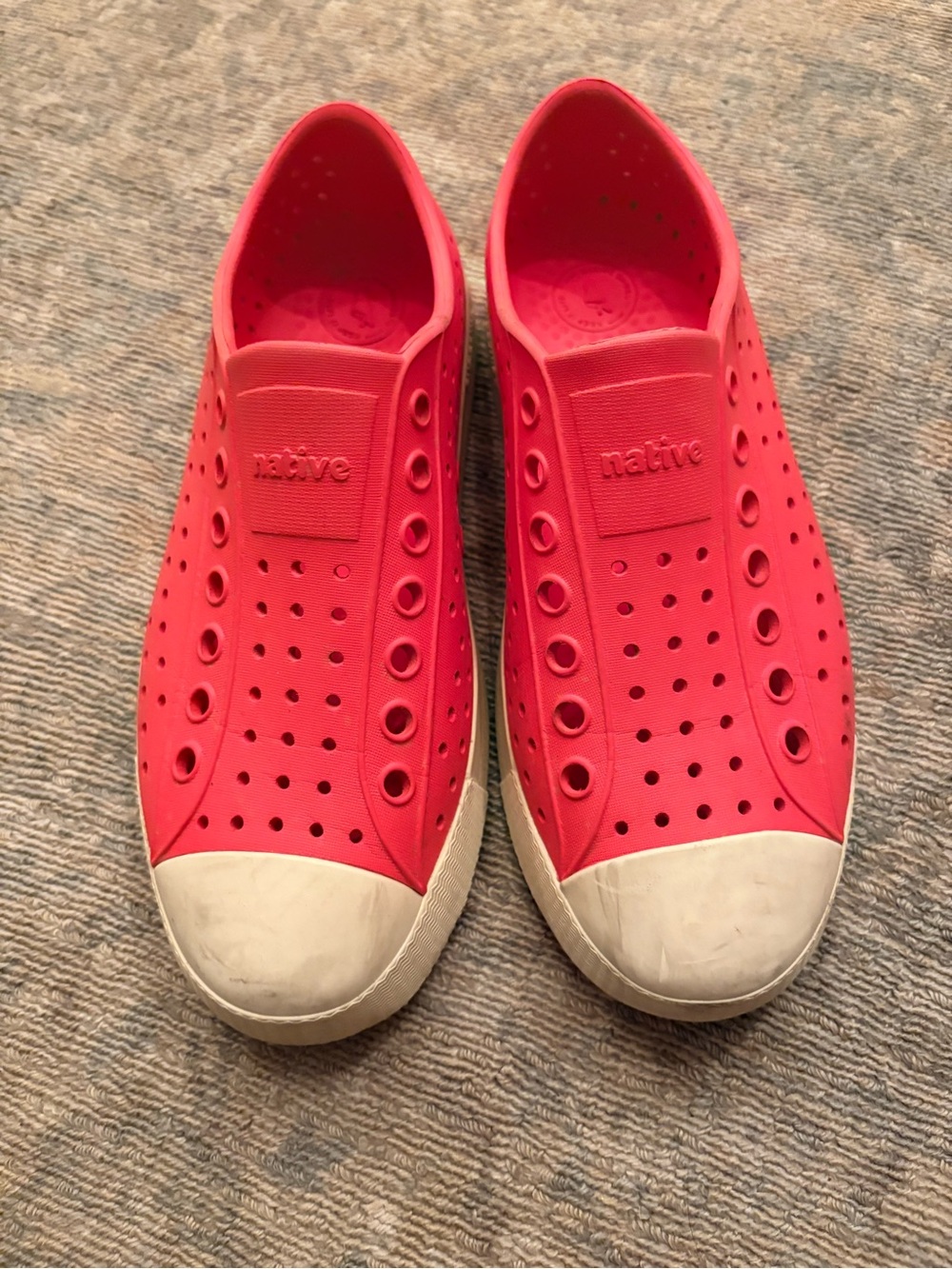 Native Jefferson Slip-On Sneakers in Bright Red with White Toe